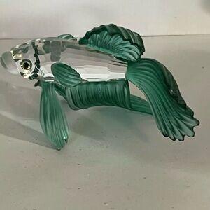 SWAROVSKI RETIRED SILVER CRYSTAL GREEN FIGHTING FISH